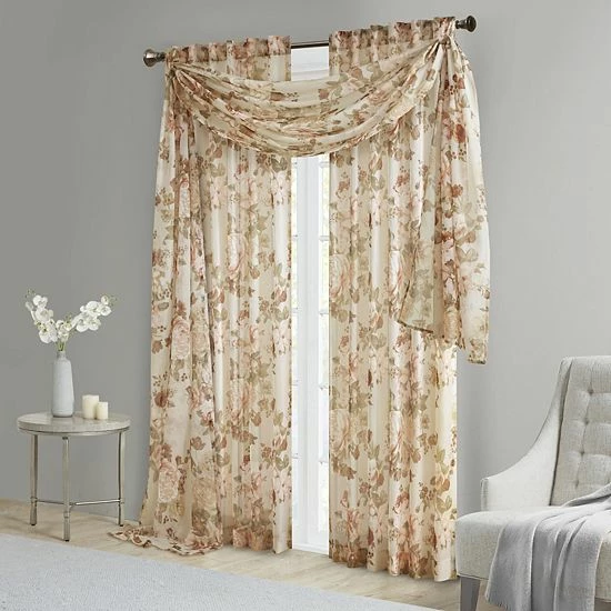 Madison Park Abelia Printed Floral Voile Sheer Scarf White - Image 9