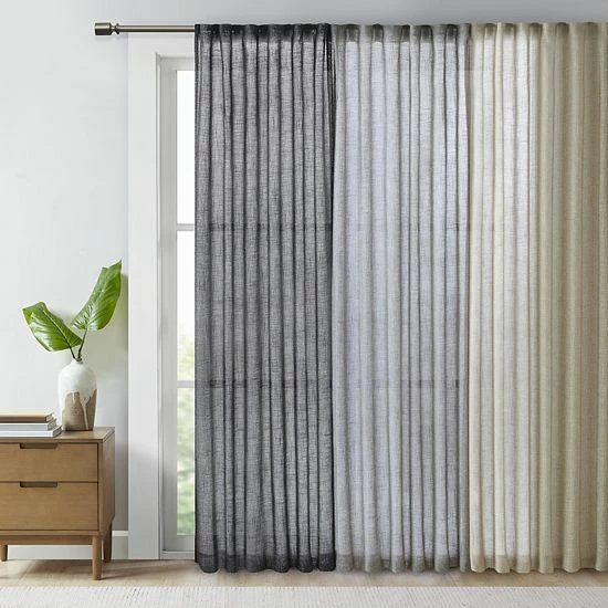 Madison Park Kyler Texture Woven Faux Linen Light Filtering Window Curtain Black - Image 3