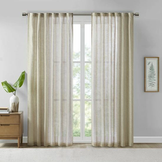 Madison Park Kyler Texture Woven Faux Linen Light Filtering Window Curtain Black - Image 4