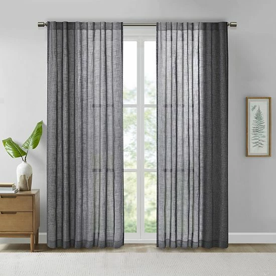Madison Park Kyler Texture Woven Faux Linen Light Filtering Window Curtain Black - Image 5