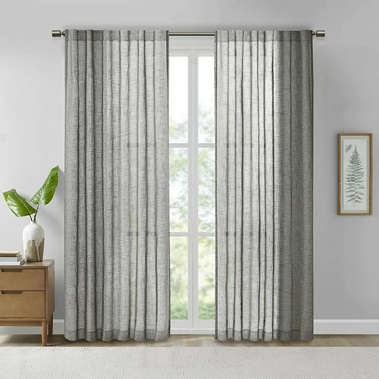 Madison Park Kyler Texture Woven Faux Linen Light Filtering Window Curtain Black - Image 6