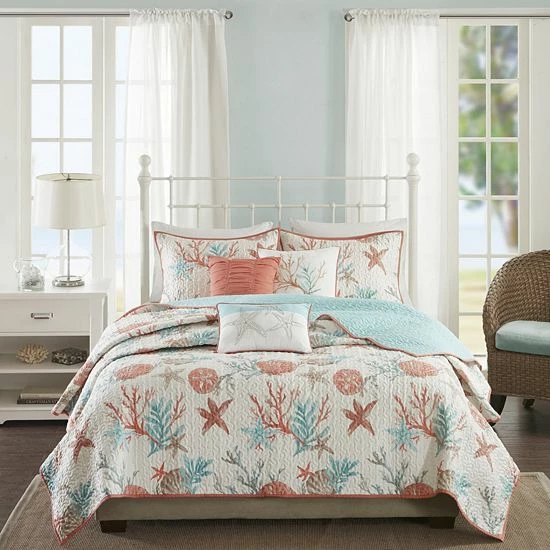 Madison Park Pacific Grove 6-piece Quilted Coverlet Set Coral