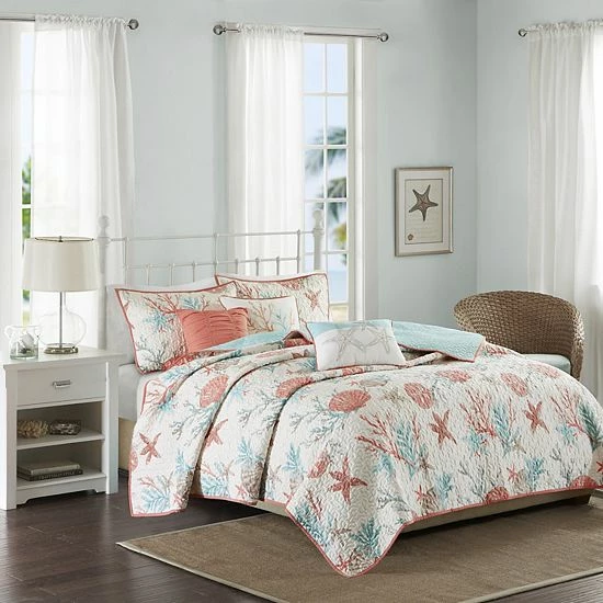 Madison Park Pacific Grove 6-piece Quilted Coverlet Set Coral - Image 8