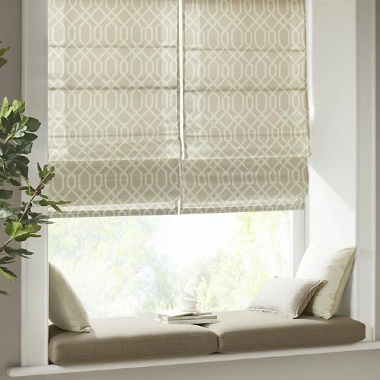 Madison Park Tatum Detachable Printed Ogee Texture Light Filtering Cordless Roman Shade White - Image 2