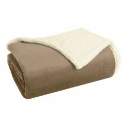 Madison Park Plush Microlight & Berber Blanket Khaki