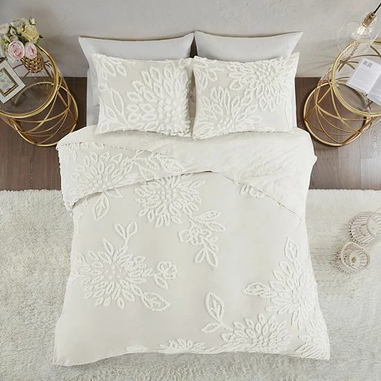 Madison Park Pansy Farmhouse 3-piece Tufted Cotton Chenille Floral Coverlet Set Off White - Image 2