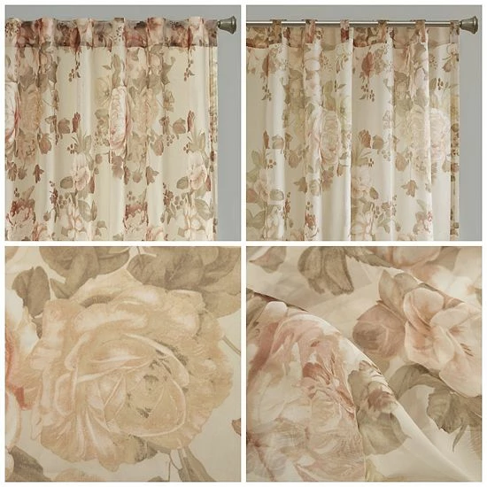 Madison Park Abelia Printed Floral Rod Pocket And Back Tab Voile Sheer Blush - Image 3