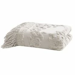 Madison Park Chloe Cotton Tufted Throw Ivory