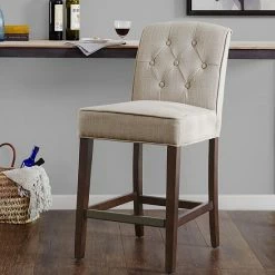 Madison Park Misha 26-in. Button Tufted Back Upholstered Counter Stool Tan