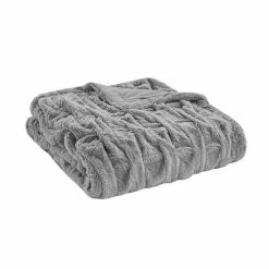 Madison Park Luxury Ruched Faux Fur Throw Gray