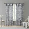 Madison Park Abelia Printed Floral Twist Tab Top Voile Sheer Window Curtain Gray