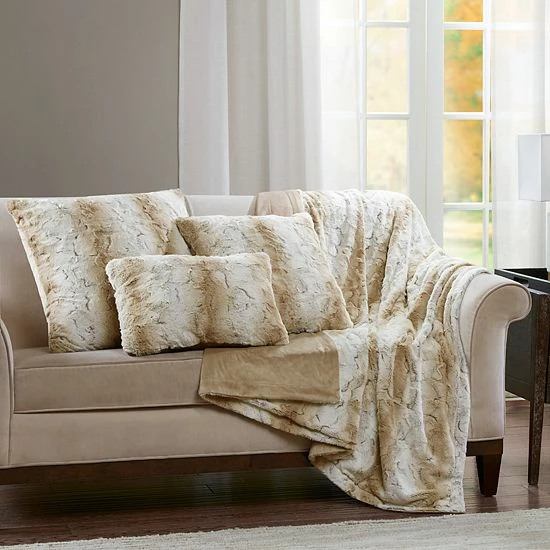 Madison Park Marselle Faux Fur Oblong Throw Pillow Gray - Image 2