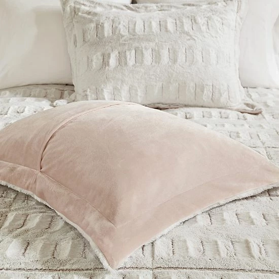 Madison Park Margot Long Faux Fur Comforter Set With Shams Blush - Image 4