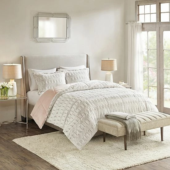 Madison Park Margot Long Faux Fur Comforter Set With Shams Blush - Image 5
