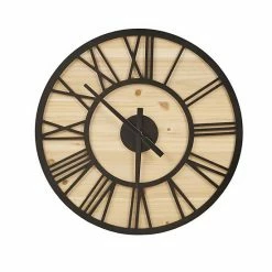Madison Park Mason Farmhouse Round Wall Clock Natural Black