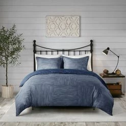Madison Park Clayton 3-Piece Printed Seersucker Duvet Cover Set Navy