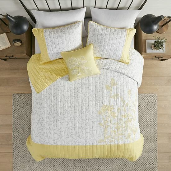 Madison Park Jolie Floral Embroidered Microfiber 4-piece Coverlet Set With Coordinating Pillow Blue - Image 5