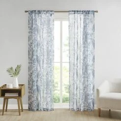 Madison Park Tulia Botanical Printed Texture Sheer Set Of 2 Window Curtain Panels Green