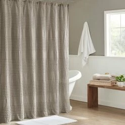 Madison Park Eider Super Waffle Textured Solid Shower Curtain Taupe