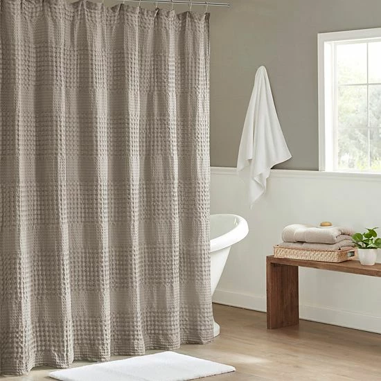 Madison Park Eider Super Waffle Textured Solid Shower Curtain Taupe