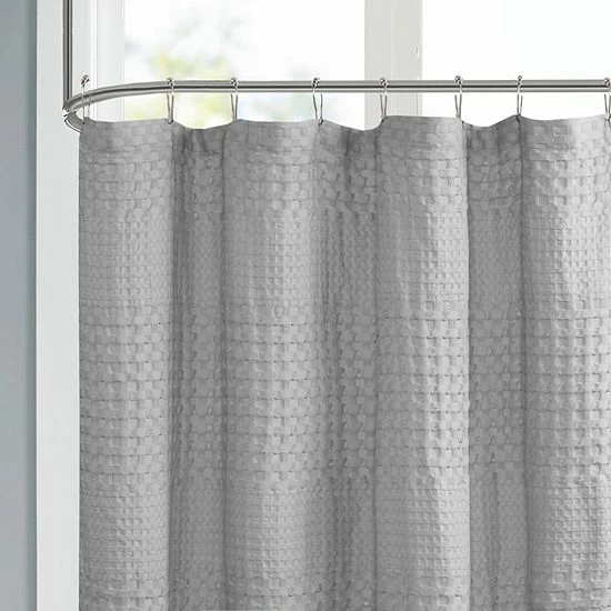 Madison Park Eider Super Waffle Textured Solid Shower Curtain Taupe - Image 4