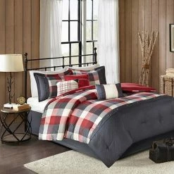 Madison Park Pioneer 7-piece Plaid Comforter Set With Coordinating Pillows Red
