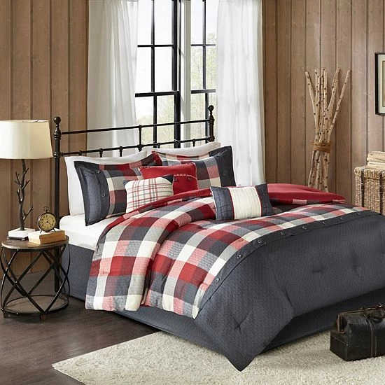 Madison Park Pioneer 7-piece Plaid Comforter Set With Coordinating Pillows Red