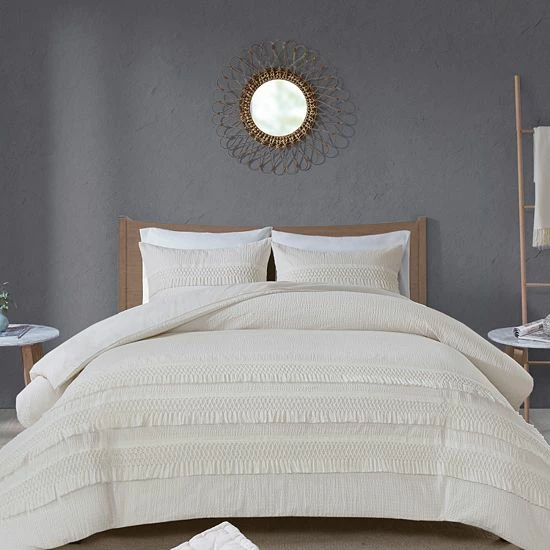 Madison Park Joelie 3-Piece Cotton Seersucker Comforter Set Ivory