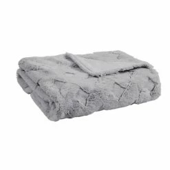 Madison Park Claire Luxury Basketweave Faux Fur Throw White