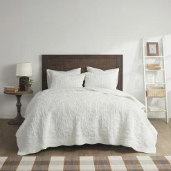Madison Park Elsa Embroidered Faux Fur Coverlet Set With Shams