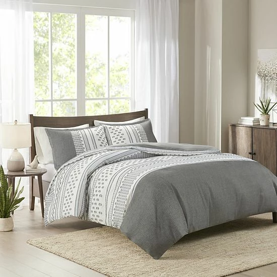Madison Park Alan 3-Piece Clipped Jacquard Duvet Cover Set With Shams - Image 12