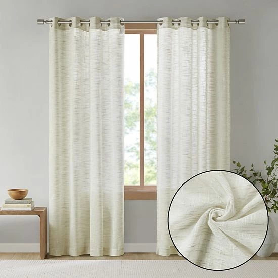 Madison Park Kaisley Yarn Dyed Slub Grommet Top Sheer Window Curtain Gray - Image 4