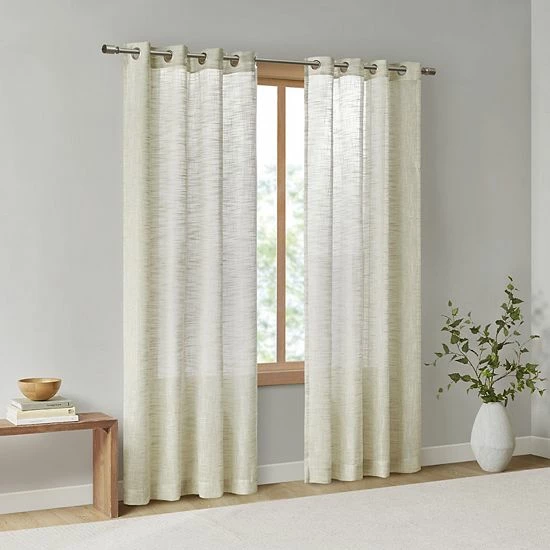 Madison Park Kaisley Yarn Dyed Slub Grommet Top Sheer Window Curtain Gray - Image 5
