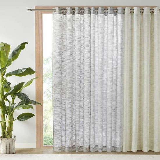 Madison Park Kaisley Yarn Dyed Slub Grommet Top Sheer Window Curtain Gray - Image 6