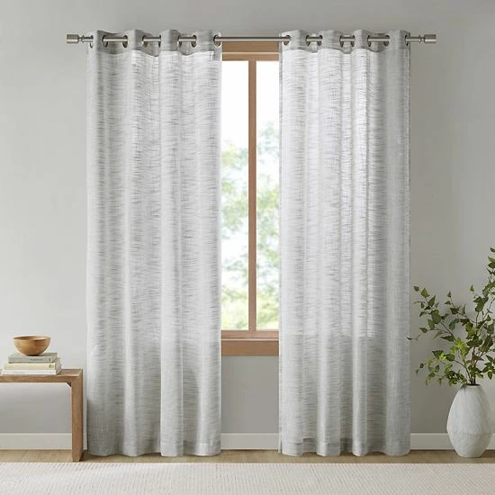 Madison Park Kaisley Yarn Dyed Slub Grommet Top Sheer Window Curtain Gray - Image 7