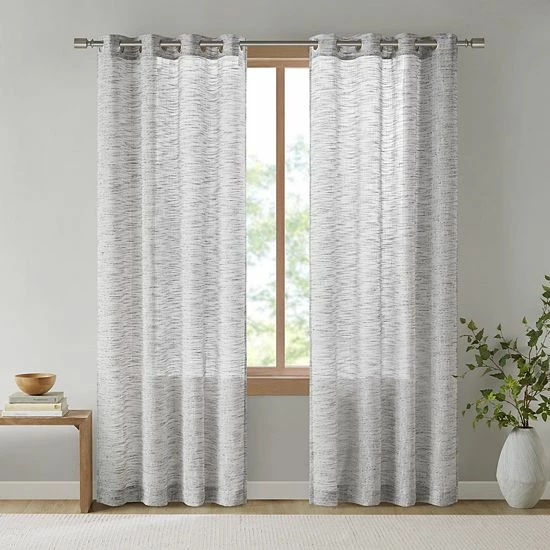 Madison Park Kaisley Yarn Dyed Slub Grommet Top Sheer Window Curtain Gray - Image 8
