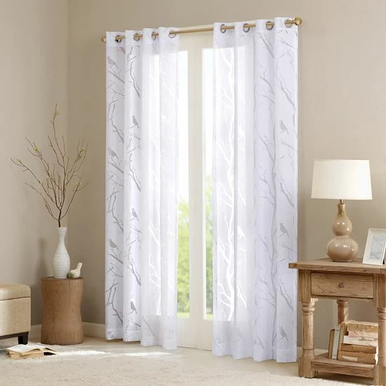 Madison Park 1-Panel Vina Sheer Bird Window Curtain White - Image 4