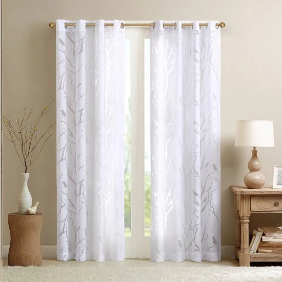 Madison Park 1-Panel Vina Sheer Bird Window Curtain White - Image 6