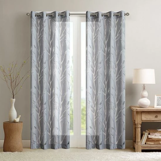 Madison Park 1-Panel Vina Sheer Bird Window Curtain White - Image 7