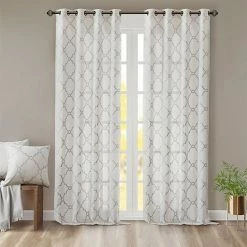 Madison Park 1-Panel Westmont Fretwork Print Light Filtering Window Curtain Gray
