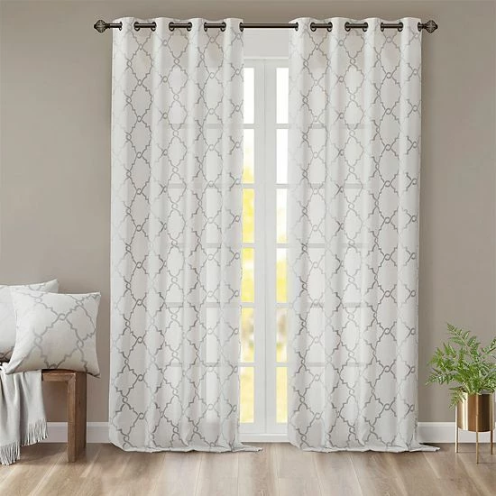 Madison Park 1-Panel Westmont Fretwork Print Light Filtering Window Curtain Gray