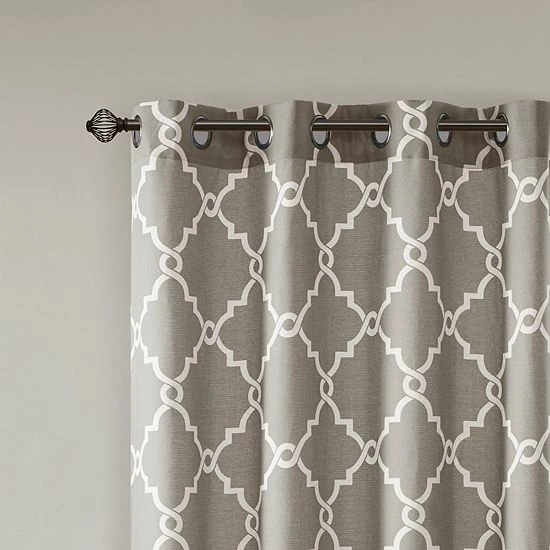 Madison Park 1-Panel Westmont Fretwork Print Light Filtering Window Curtain Gray - Image 2
