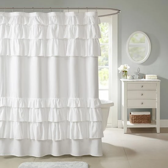Madison Park Hope Ruffle Shower Curtain White