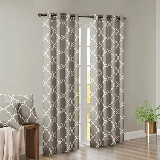 Madison Park 1-Panel Westmont Fretwork Print Light Filtering Window Curtain Gray - Image 5