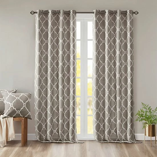 Madison Park 1-Panel Westmont Fretwork Print Light Filtering Window Curtain Gray - Image 6