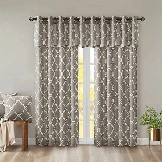 Madison Park 1-Panel Westmont Fretwork Print Light Filtering Window Curtain Gray - Image 7