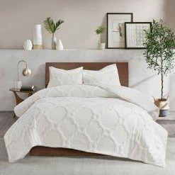 Madison Park Nollie Cotton Chenille Geometric 3-piece Duvet Cover Set White