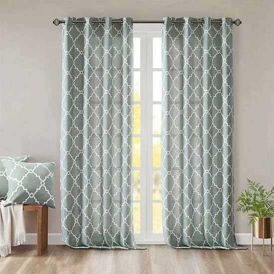 Madison Park 1-Panel Westmont Fretwork Print Light Filtering Window Curtain Gray - Image 10
