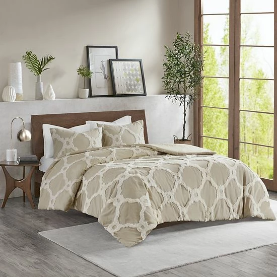 Madison Park Nollie Cotton Chenille Geometric 3-piece Duvet Cover Set White - Image 3