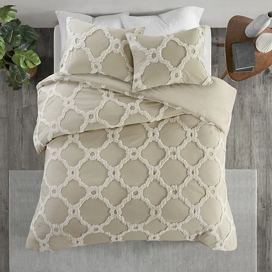 Madison Park Nollie Cotton Chenille Geometric 3-piece Duvet Cover Set White - Image 4